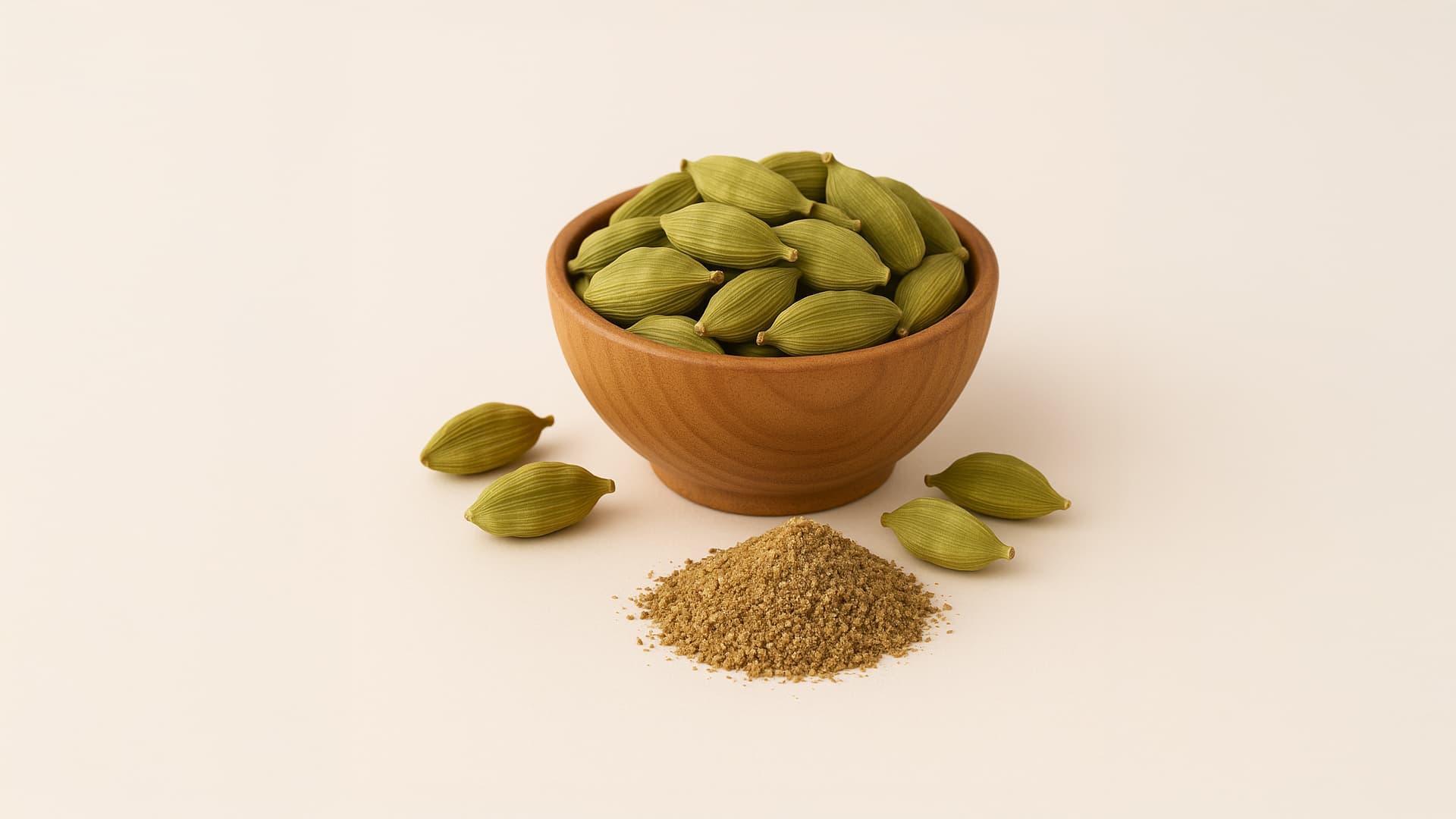 Cardamom Essential Oil bottle and cardamom pods